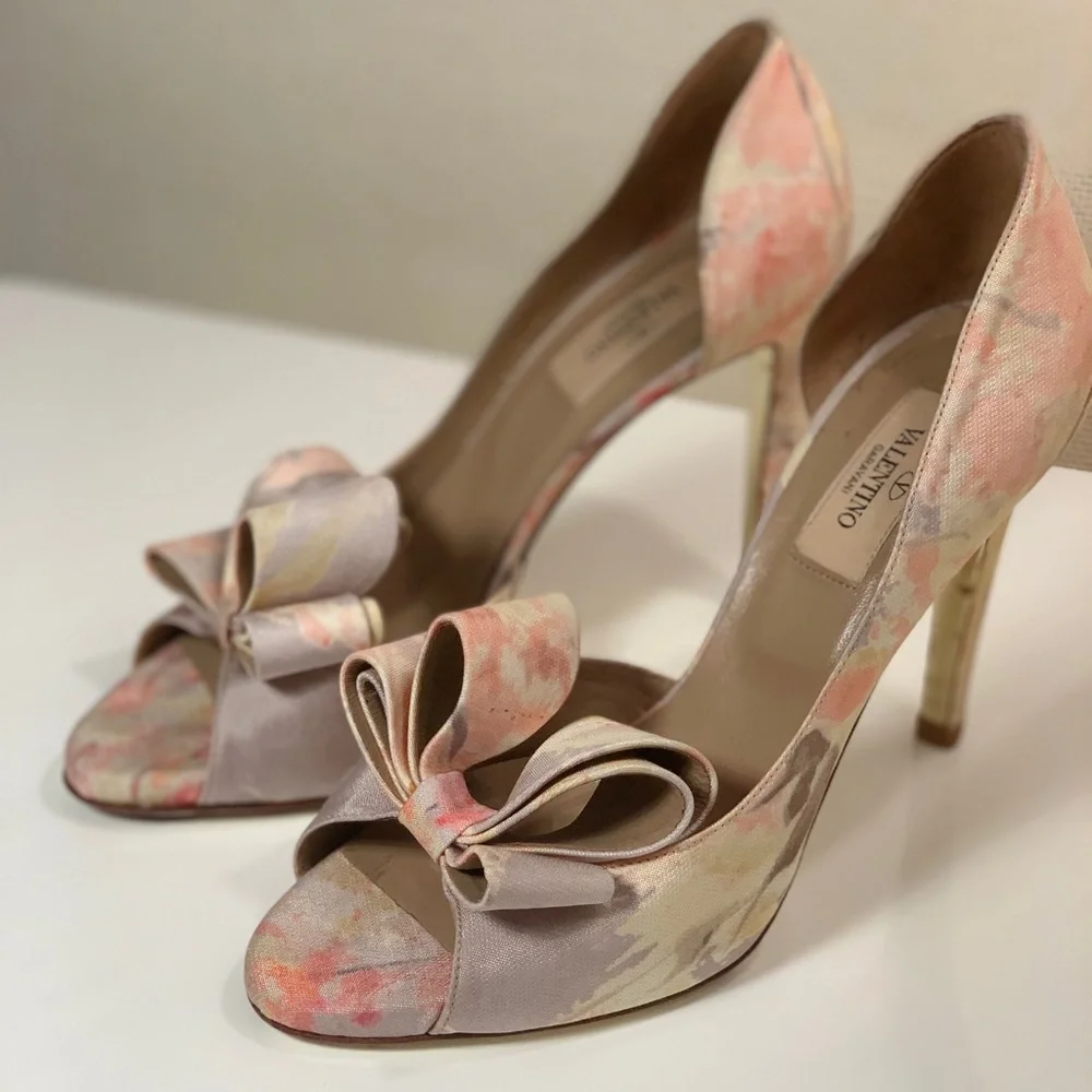 RARE Valentino Bow d’Orsay 37.5 pastel‎ fabric
